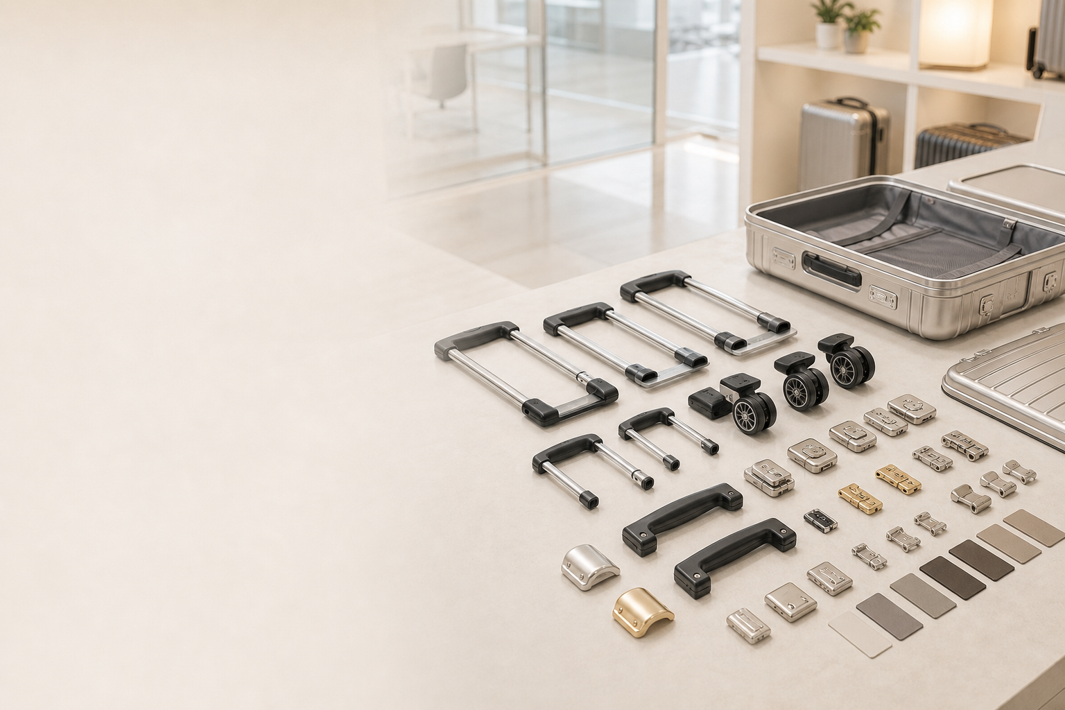 Premium luggage resource integration scene in a bright sample studio